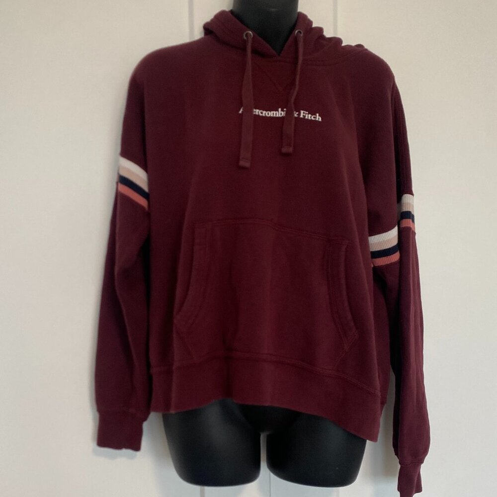 Abercrombie Fitch‎ Pullover Hoodie Sweater Striped Maroon Size XL